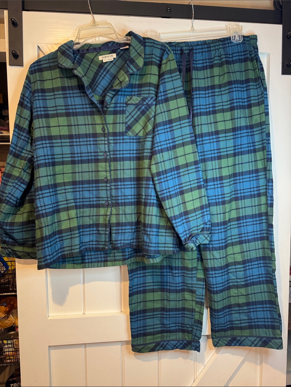 Orvis Blue and Green Plaid Men's Flannel Pajama Set